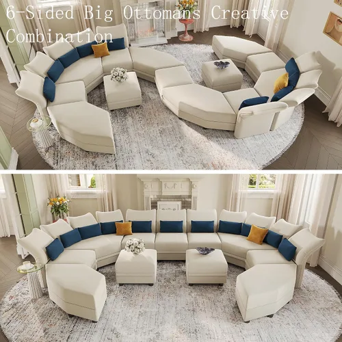 Vista 4 de LLappuil Sofá modular de gran tamaño en forma de U convertible de 6 asientos con respaldo alto con almacenamiento, suave y fácil de limpiar, sofá