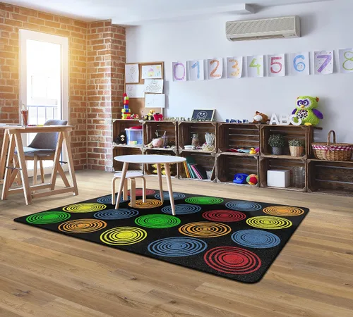Vista 7 de Flagship Carpets Alfombra educativa abstracta de círculos para decoración de asientos de habitación de niños, aula infantil, alfombra
