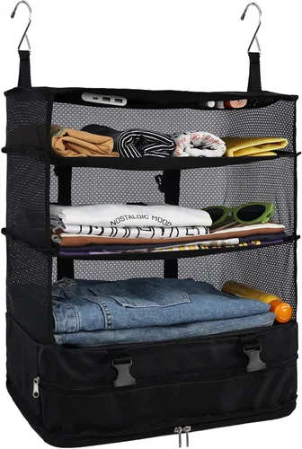 Vista 33 de Surblue Bolsa de Almacenamiento para Viaje con Estantes Colgantes, Cubo de Empaque de Compresión para Maleta Plegable con Capa Extensible de Gran