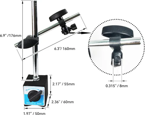Vista 2 de HFS Soporte de base magnética R para indicador de dial de 132 lbs/60 kg Agujero de sujeción máximo de 0.315 in