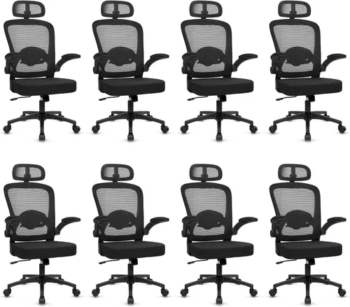 Vista 28 de Sillas de escritorio de oficina con ruedas, silla ergonómica de malla con soporte lumbar de altura ajustable, silla giratoria para computadora
