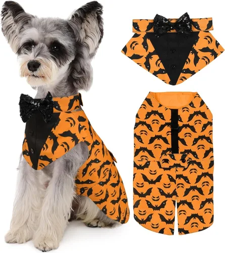 Vista 30 de Kuoser Conjunto de esmoquin para perro, traje de perro y bandana, disfraz Negro