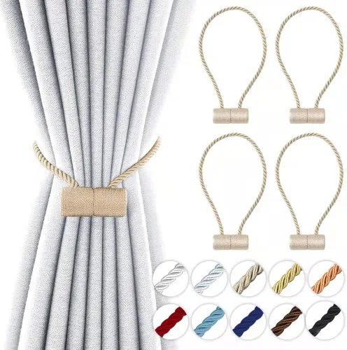 Vista 18 de Alzapaños magnéticos fuertes de 18 pulgadas, sujetadores de cortina modernos, estilo trenzado, cuerda decorativa para cortinas (2 unidades, beige)