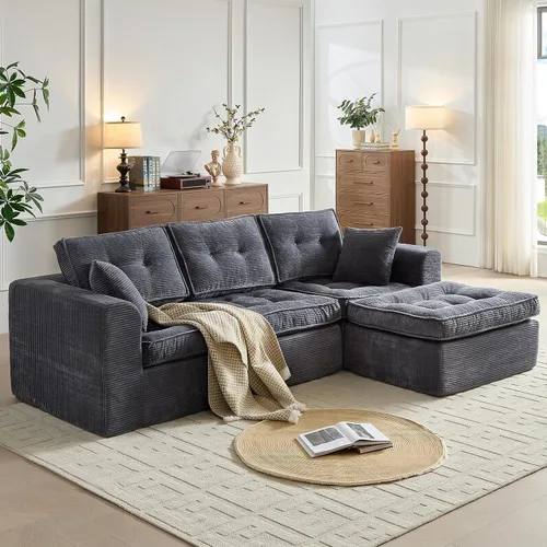 Vista 9 de ROXGOX Sofás Cloud para sala de estar, sofá seccional modular moderno con diván en forma de L, sofá deshuesado con asiento profundo, pana de felpa
