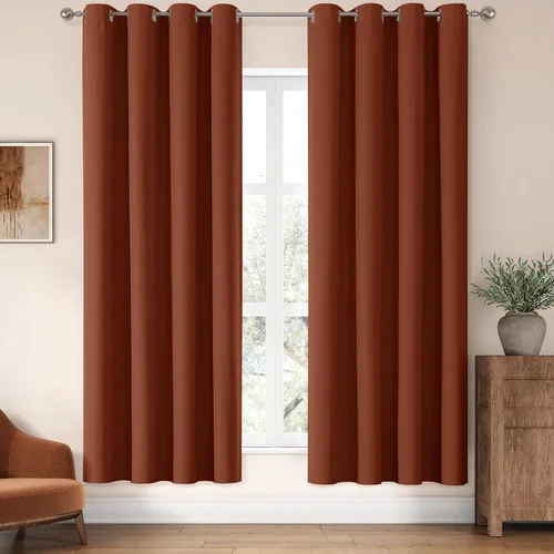 Vista 30 de ChrisDowa Cortinas 100% Opacas de Abedul Sólido de 45 Pulgadas de Largo, 2 Paneles para Dormitorio y Sala de Estar, Estilo Granja Oscurecedoras