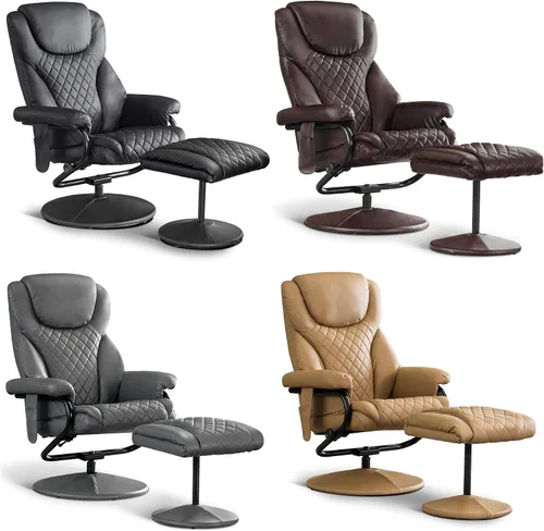 Vista 8 de Mcombo Sillón reclinable con otomano, silla reclinable con masaje, silla giratoria de 360 grados para sala de estar de piel sintética, 4901 (Negro)