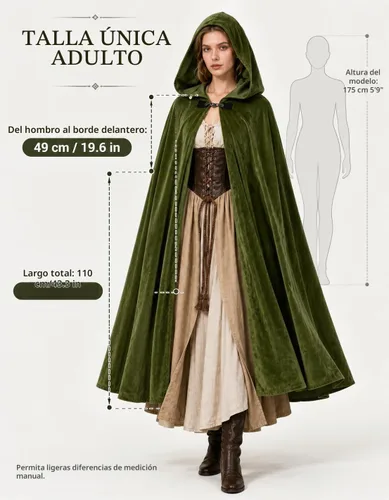 Vista 3 de JPXH Capa medieval con capucha renacentista para hombres y mujeres, disfraz de Halloween Verde