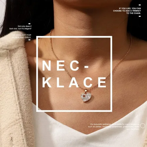Vista 7 de Edary Conjunto de joyas de corazón para mujer, collar de oro para el día de San Valentín, conjunto de aretes con colgante de diamantes de imitación