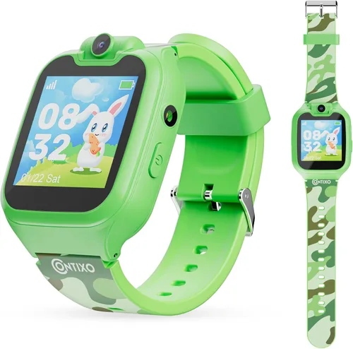 Vista 11 de Contixo KW01 - Relojes inteligentes para niños, color azul, pantalla táctil HD de 1.54 pulgadas, juguete educativo con juegos, cámara, grabadora