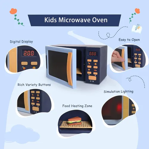 Vista 2 de Cuterabit - Juguetes de microondas para niños con luz y sonido, electrodomésticos de cocina realistas, accesorios de cocina de juego y comida