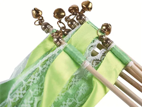 Vista 2 de 30 varitas de cinta de encaje para fiestas de cumpleaños de Navidad, varitas de hadas para actividades de boda (verde+encaje)