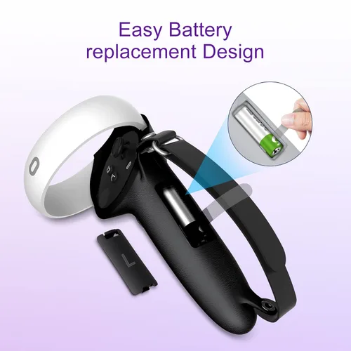 Vista 4 de VirtualBuff Agarres de control para Meta Oculus Quest 2 - Mango extendido y fácil reemplazo de batería, accesorios de realidad virtual con cubierta