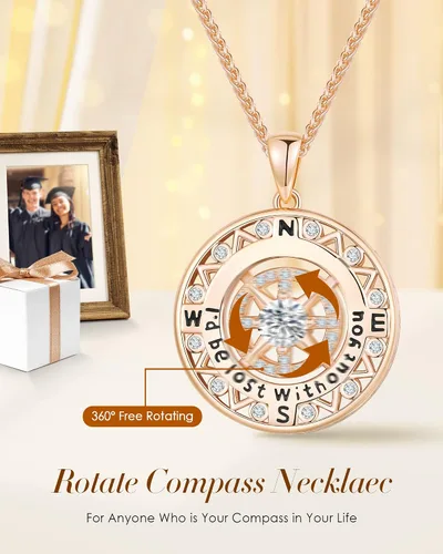 Vista 4 de ETEVON Regalos de graduación para ella 2023, collar de brújula chapado en oro de 14 quilates para mujeres y niñas, collar con colgante de graduación