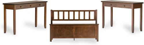 Vista 11 de SIMPLIHOME Mesa consola Artisan – Mesa de sofá de madera maciza de 46 pulgadas de ancho en marrón rojizo, mesa de almacenamiento de transición