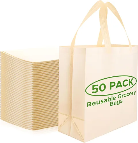 Vista 12 de Paquete de 200 bolsas de compras negras reutilizables ecológicas de 14.5 x 14 x 6.6 pulgadas, bolsas de compras duraderas, reciclables, lavables
