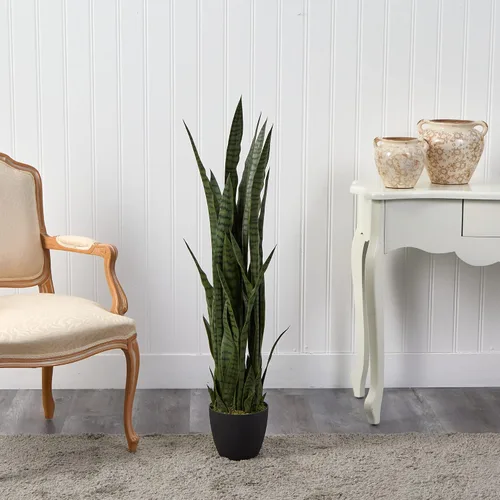 Vista 4 de Nearly Natural Sansevieria - Planta artificial de serpiente de 48 pulgadas, decoración de interior y oficina con maceta para sala de estar
