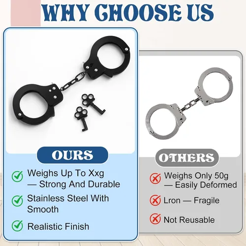 Vista 5 de AUYYOSK Esposas de Metal de Juguete con Llave, Accesorio de Suministros de Fiesta de Seguridad para Juego de Simulación, Esposas para Niños (Negro)