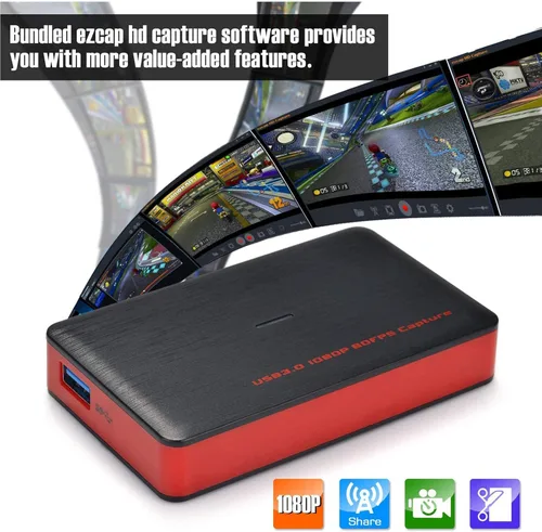 Vista 5 de Tarjeta de captura de juegos USB 3.0 HDMI Video HD 1080P 60FPS, dispositivo grabador de juegos de transmisión en vivo para PS4, Xbox One y Wii U