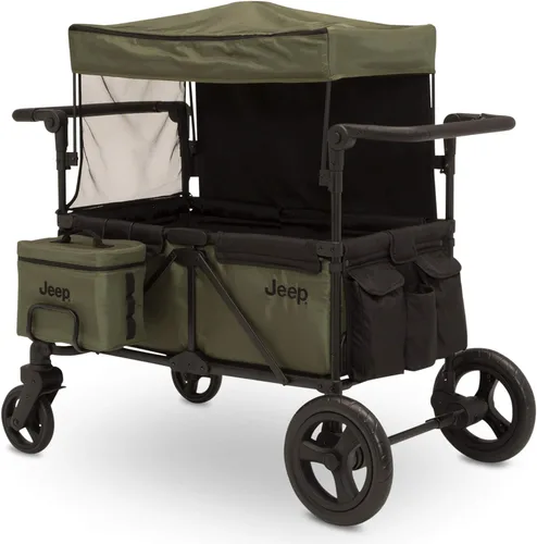 Vista 11 de Jeep Deluxe Wrangler Cochecito Wagon con bolsa enfriadora y organizador para padres por Delta Children, negro/verde