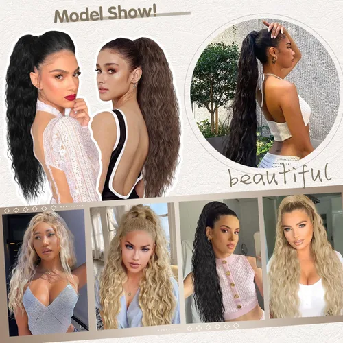 Vista 6 de Gx Beauty Extensión de cola de caballo flexible de 32 pulgadas, extensión de cola de caballo rizada de maíz largo, extensión de cola de caballo