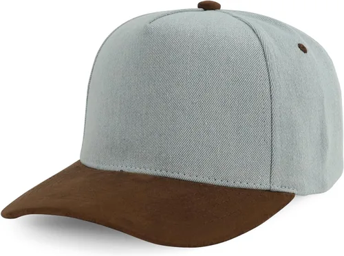 Vista 14 de Trendy Apparel Shop Gorra de béisbol combinada de 5 paneles de algodón y gamuza Piedra real