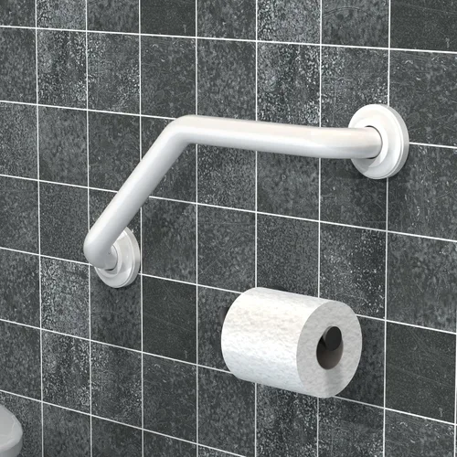 Vista 2 de Barra de agarre en ángulo de 16 pulgadas para montaje de perno, ayuda de movilidad de baño, compatible con ADA, soporte de 500 libras, acero Blanco