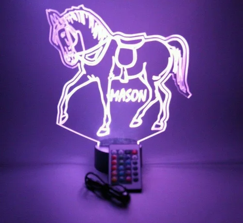 Vista 6 de MIRROR MANIA Lámpara LED de luz LED con nombre personalizado, luz nocturna grabada para caballos corriendo, jinete, semental, lámpara de mesa – It's