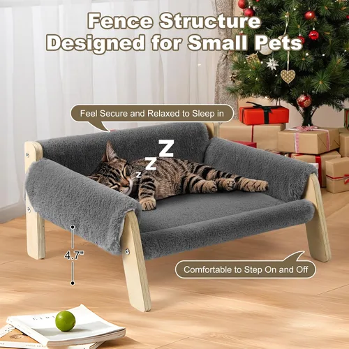 Vista 7 de FAMIDGE Sofá cama elevada para gatos de interior – Sofá de madera para mascotas con funda gruesa extraíble lavable para gatitos elevados adecuado