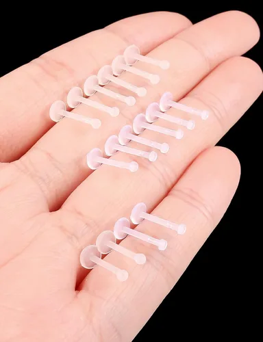 Vista 2 de Aretes transparentes con parte trasera plana de 18 G y 16 G para deportes de nariz, plástico de silicona, retenedores de cartílago para tragus