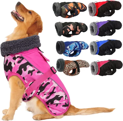 Vista 12 de IECOii - Abrigo extracálido para perro, chaqueta reflectante ajustable, invernal, suave, cuello alto, hebilla, forro de vellón, para clima frío