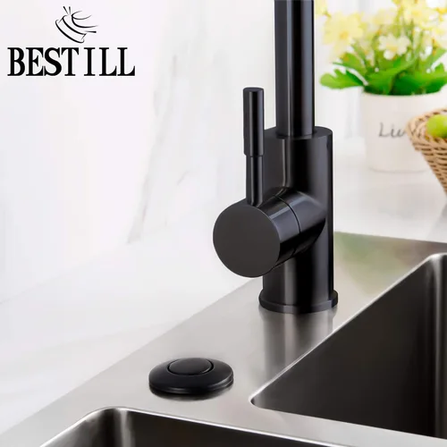 Vista 2 de BESTILL Kit de interruptor de aire superior para eliminación de basura, botón negro mate de 3.6 pulgadas de largo con cubierta de latón, módulo