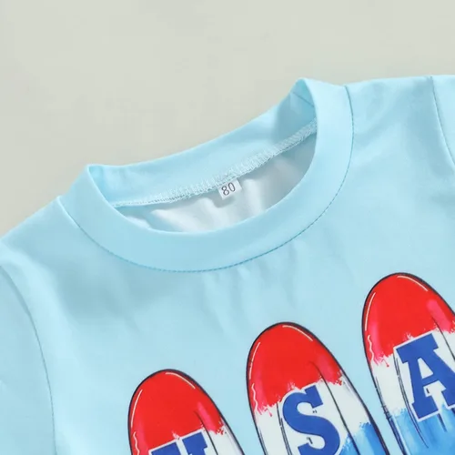 Vista 4 de LouVasabuce Conjunto de ropa de verano para el 4 de julio, camiseta de manga corta, casual, pantalones cortos de EE. UU
