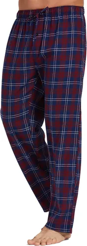 Vista 2 de Pantalones de pijama para hombre, de franela de 100% algodón, supersuaves, a cuadros