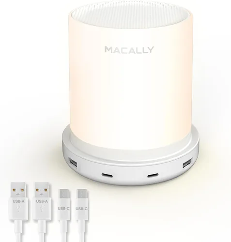 Vista 7 de Macally - lámpara LED para escritorio, mesa de luz, mesilla de noche con 4 puertos de carga USB. 3 niveles de brillo, control táctil, luz blanca