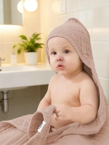 Vista 5 de Toallas de baño de muselina con capucha para bebé, paquete de 3 toallas 100% algodón ultrasuaves para recién nacidos, bebés, niños pequeños, 32 x 32