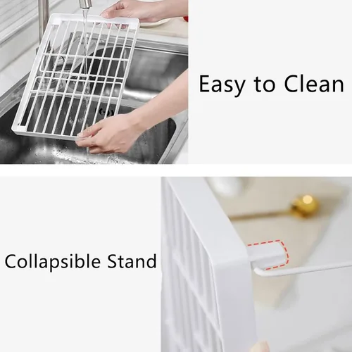 Vista 4 de Estante apilable para gabinete, estante plegable de plástico para armario de cocina, estante de almacenamiento de escritorio, estante organizador