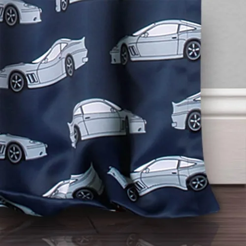 Vista 5 de Lush Decor Race Cars - Juego de cortinas para ventana con filtro de luz, 52 pulgadas de ancho x 63 pulgadas de largo, azul marino y rojo