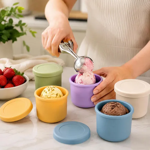 Vista 7 de 6 tazas de helado caseras de silicona, recipientes pequeños de 8 onzas con tapas, recipientes reutilizables para congelador, aptos para lavavajillas