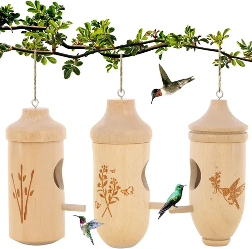 Vista 7 de Casa de Colibrí - Casas de Colibríes Naturales de Madera para Colgar en el Exterior, Regalos de Jardinería para Mujeres, Decoración de Árbol