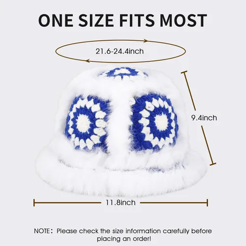 Vista 5 de kozinu Crochet Bucket Hat for Women Knit Handmade Foldable Floppy Warm Cap Fashion Cute Fishing Hat Striped Floral Winter hat