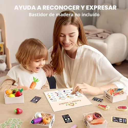 Vista 3 de Tiny Land 43 Pieces Wooden Play Food Sets for Kids Kitchen