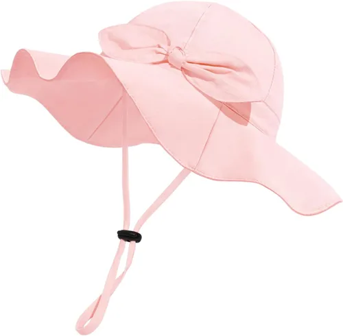 Vista 27 de Sombrero de sol para bebé niña con UPF 50+ sombrero de playa ajustable para exteriores con ala ancha