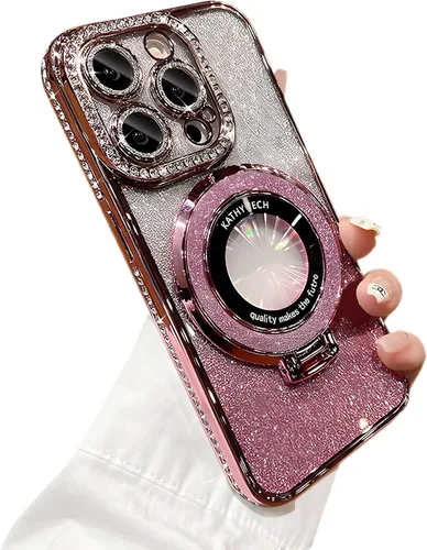 Vista 5 de Funda con Purpurina y Diamantes de Imitación Compatible con iPhone 11, Funda con Soporte y Protector de Lente de Cámara, Funda Blanda con Brillante