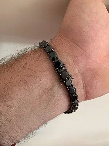 Vista 4 de HarlemBling Solid 925 Sterling Silver Mens Black Tennis Bracelet - Iced Hip Hop CZ Mens One Row Bracelet - Real Oxidized Solid Silver Black CZ 85 7mm