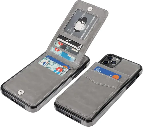 Vista 8 de KIHUWEY Funda tipo cartera para iPhone 11 Pro Max con soporte para tarjetas Negro