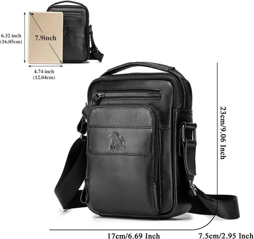 Vista 3 de BAIGIO Bolso de mensajero pequeño de cuero genuino para hombre, bolso de hombro para Ipad, bolso cruzado para hombre, bolso de viaje de negocios