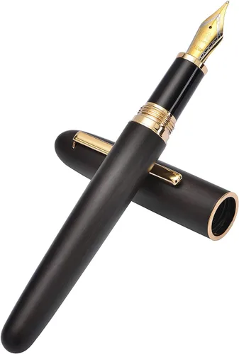 Vista 2 de Jinhao 9036 - Pluma estilográfica de madera de ébano de cerezo, tamaño extrafino con estuche de metal