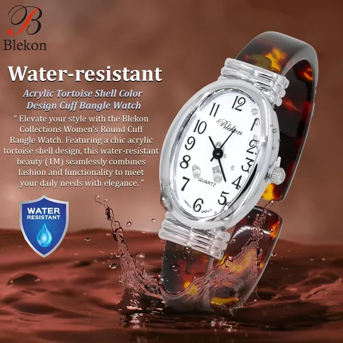 Vista 3 de Blekon Collections - Reloj de pulsera para mujer, redondo, ovalado, rectángulo, con forma de caja acrílica, diseño de concha de tortuga