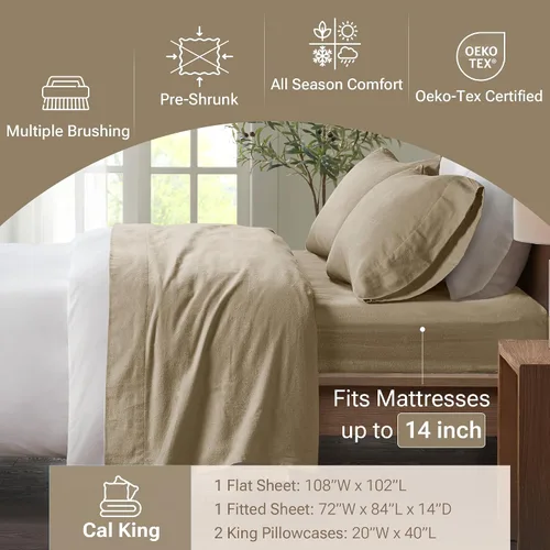 Vista 194 de Sleep Philosophy - True North - Juego de sábanas de franela, 100% de algodón, cómodo, bonito y muy suave, con bolsillo elástico que se adapta a