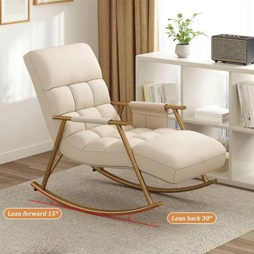Vista 6 de Modern Upholstered Rocking Chair with Adjustable Backrest and Side Pocket High Capacity for Comfortable Seating in Bedroom and Living